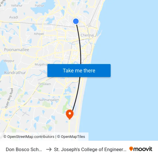 Don Bosco School to St. Joseph's College of Engineering map