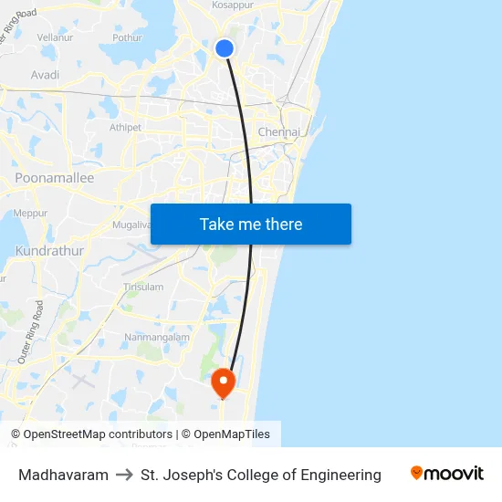 Madhavaram to St. Joseph's College of Engineering map