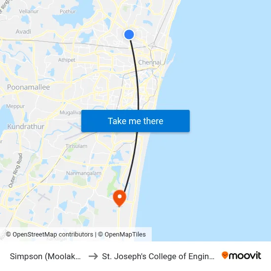 Simpson (Moolakadai) to St. Joseph's College of Engineering map
