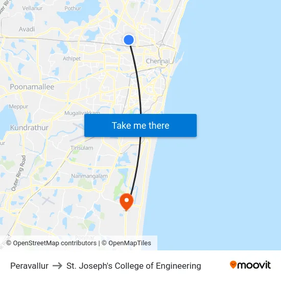 Peravallur to St. Joseph's College of Engineering map