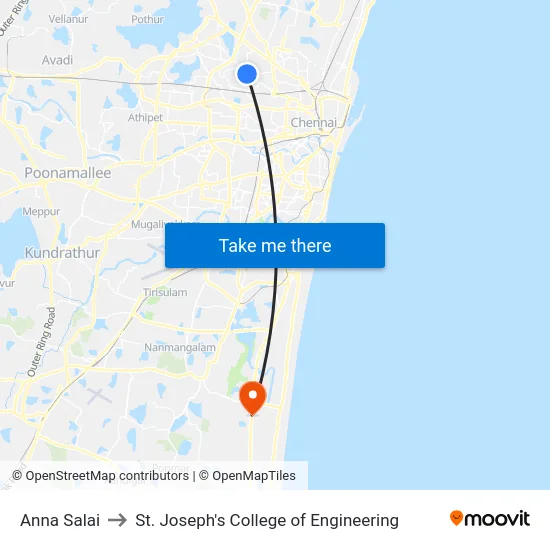 Anna Salai to St. Joseph's College of Engineering map