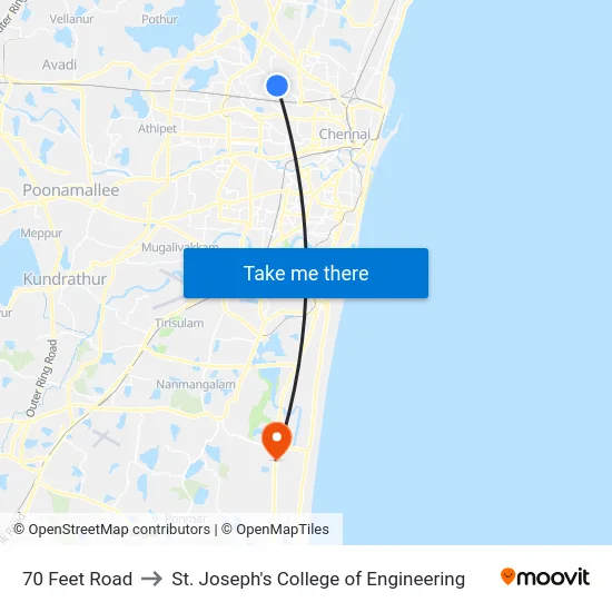 70 Feet Road to St. Joseph's College of Engineering map