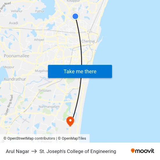 Arul Nagar to St. Joseph's College of Engineering map