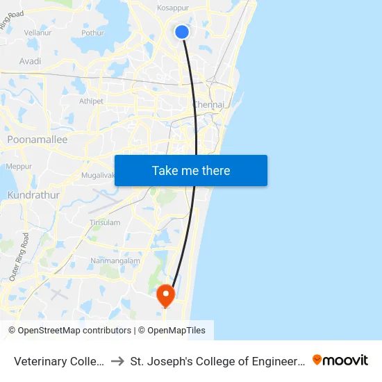 Veterinary College to St. Joseph's College of Engineering map