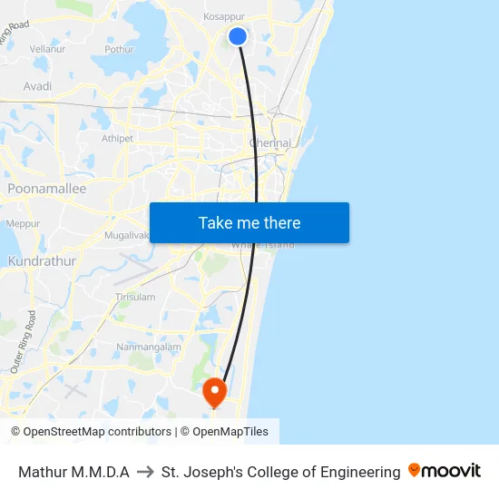 Mathur M.M.D.A to St. Joseph's College of Engineering map