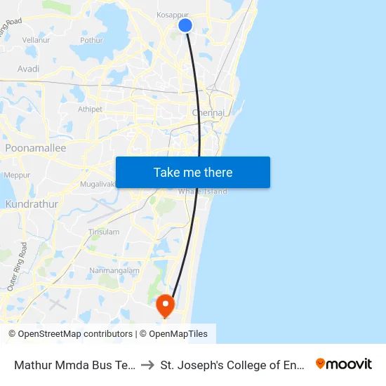 Mathur Mmda Bus Terminus to St. Joseph's College of Engineering map