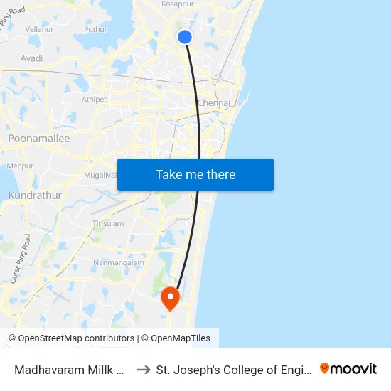 Madhavaram Millk Colony to St. Joseph's College of Engineering map
