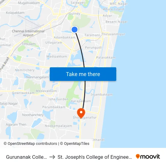 Gurunanak College to St. Joseph's College of Engineering map