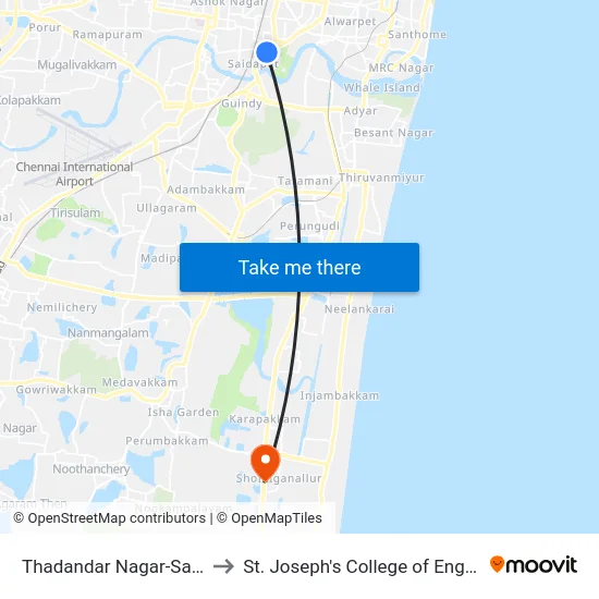 Thadandar Nagar-Saidapet to St. Joseph's College of Engineering map