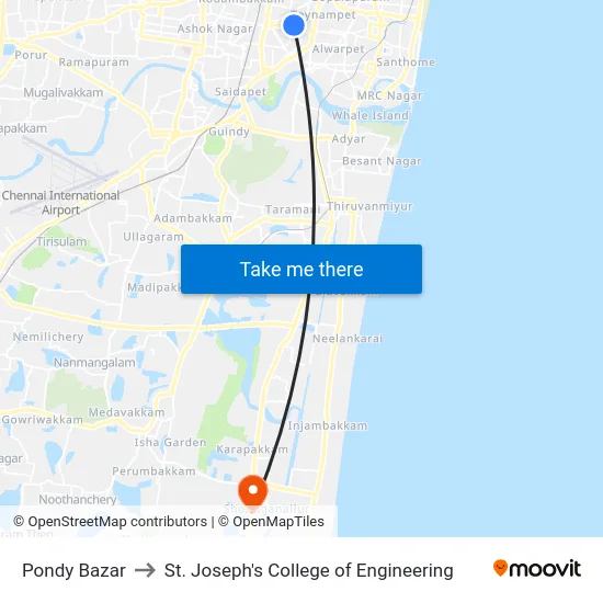 Pondy Bazar to St. Joseph's College of Engineering map