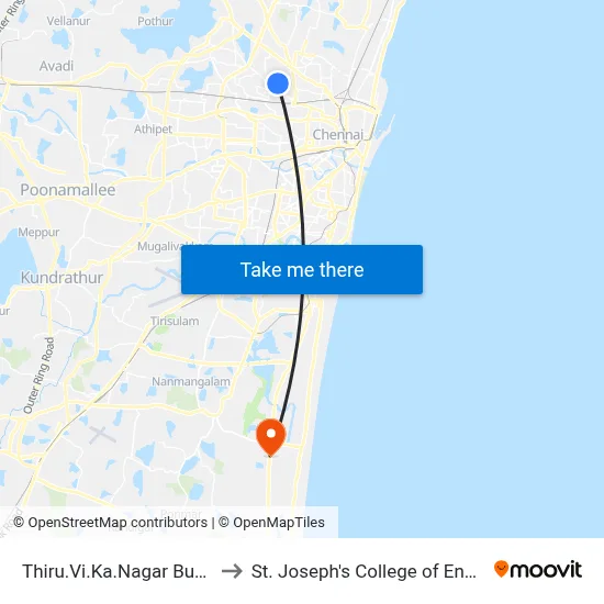 Thiru.Vi.Ka.Nagar Bus Depot to St. Joseph's College of Engineering map