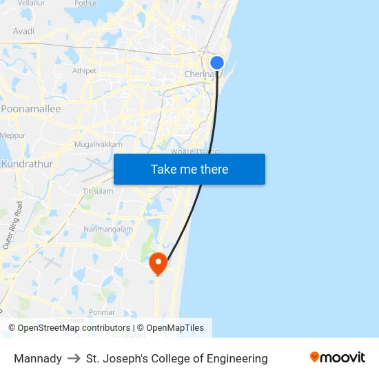 Mannady to St. Joseph's College of Engineering map