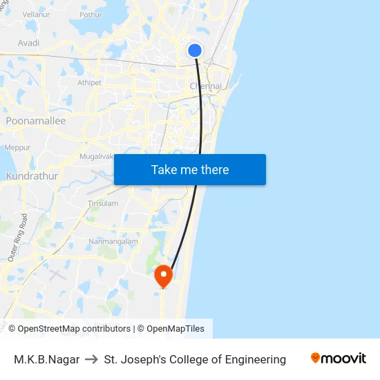 M.K.B.Nagar to St. Joseph's College of Engineering map