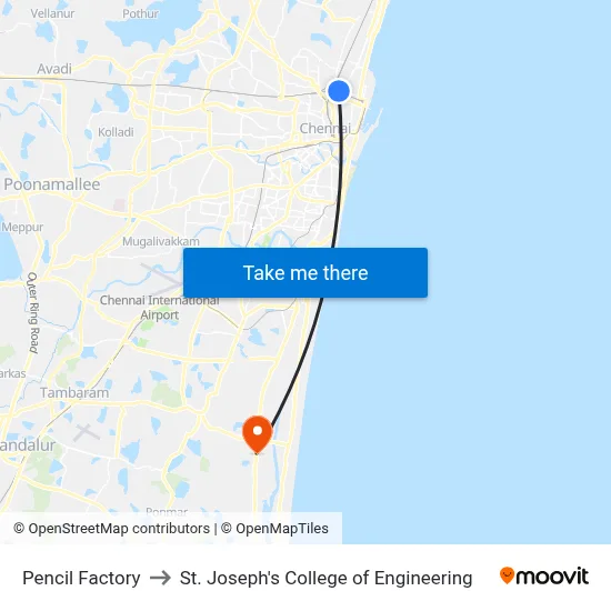Pencil Factory to St. Joseph's College of Engineering map