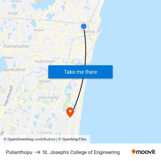 Pulianthopu to St. Joseph's College of Engineering map