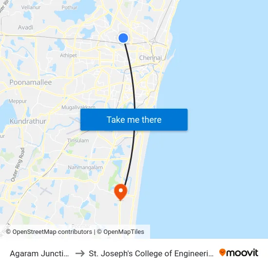 Agaram Junction to St. Joseph's College of Engineering map