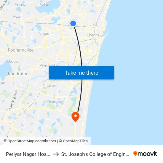 Periyar Nagar Hospital to St. Joseph's College of Engineering map