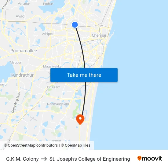 G.K.M. Colony to St. Joseph's College of Engineering map