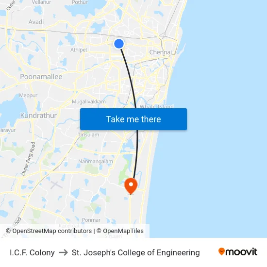 I.C.F. Colony to St. Joseph's College of Engineering map