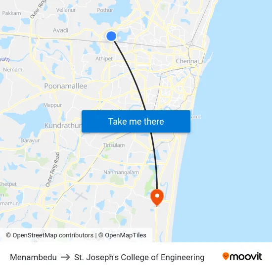 Menambedu to St. Joseph's College of Engineering map
