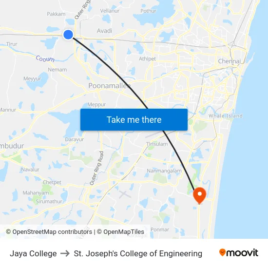 Jaya College to St. Joseph's College of Engineering map