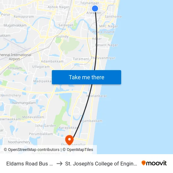 Eldams Road Bus Stop to St. Joseph's College of Engineering map