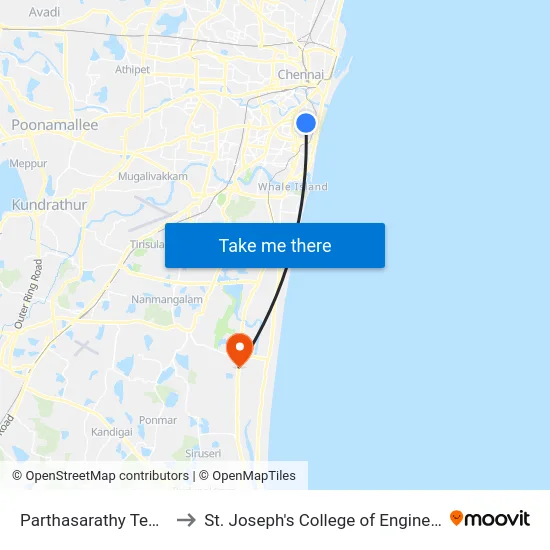Parthasarathy Temple to St. Joseph's College of Engineering map