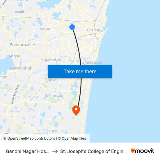 Gandhi Nagar Hospital to St. Joseph's College of Engineering map