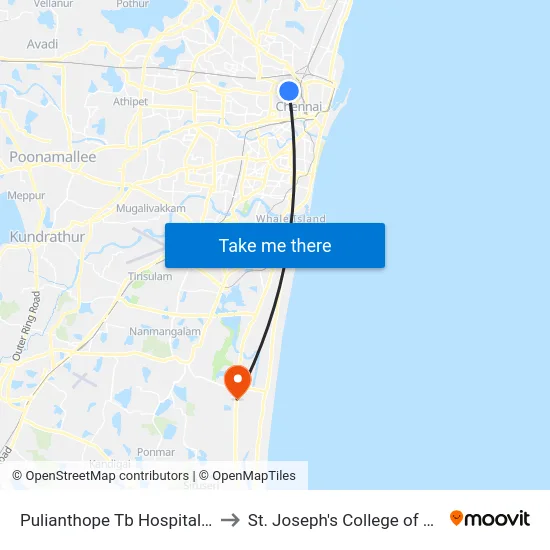 Pulianthope Tb Hospital Bus Stand to St. Joseph's College of Engineering map