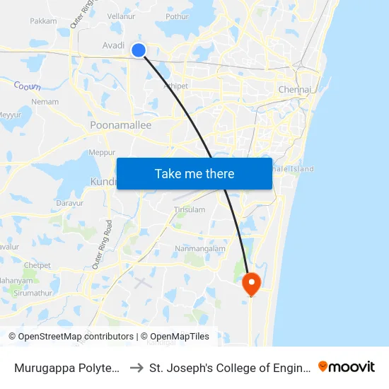 Murugappa Polytechnic to St. Joseph's College of Engineering map