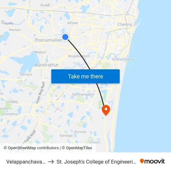 Velappanchavadi to St. Joseph's College of Engineering map