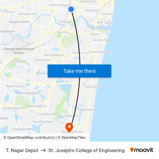 T. Nagar Depot to St. Joseph's College of Engineering map