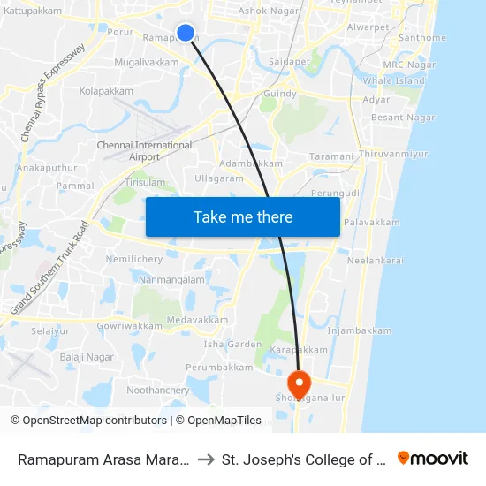 Ramapuram Arasa Maram Bus Stop to St. Joseph's College of Engineering map