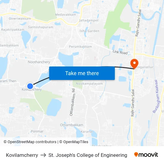 Kovilamcherry to St. Joseph's College of Engineering map