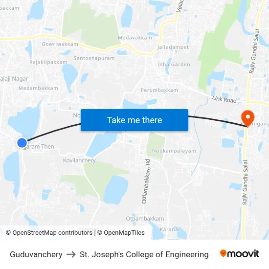 Guduvanchery to St. Joseph's College of Engineering map