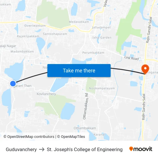 Guduvanchery to St. Joseph's College of Engineering map