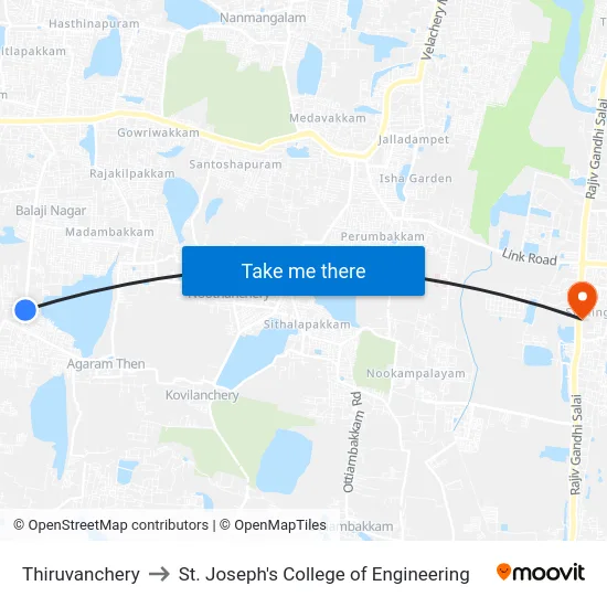 Thiruvanchery to St. Joseph's College of Engineering map