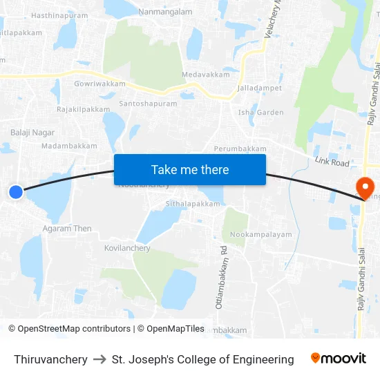 Thiruvanchery to St. Joseph's College of Engineering map