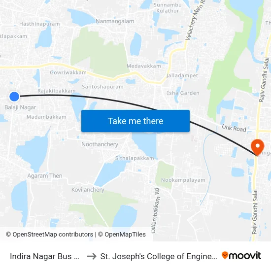 Indira Nagar Bus Stop to St. Joseph's College of Engineering map
