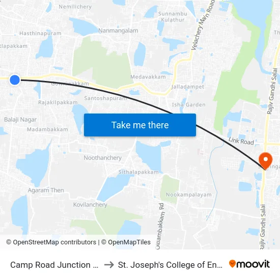 Camp Road Junction Selaiyur to St. Joseph's College of Engineering map