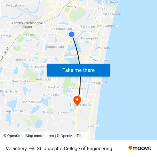 Velachery to St. Joseph's College of Engineering map