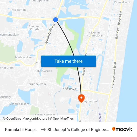 Kamakshi Hospital to St. Joseph's College of Engineering map