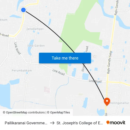 Pallikaranai Government School to St. Joseph's College of Engineering map