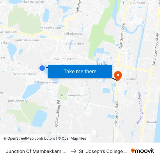 Junction Of Mambakkam & O. Bakkam Road to St. Joseph's College of Engineering map