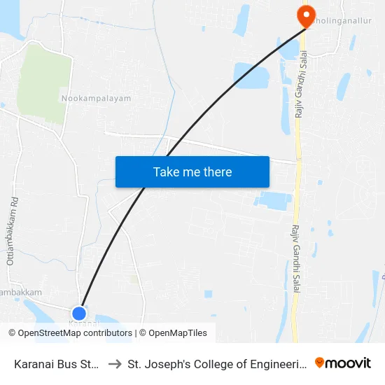Karanai Bus Stop to St. Joseph's College of Engineering map
