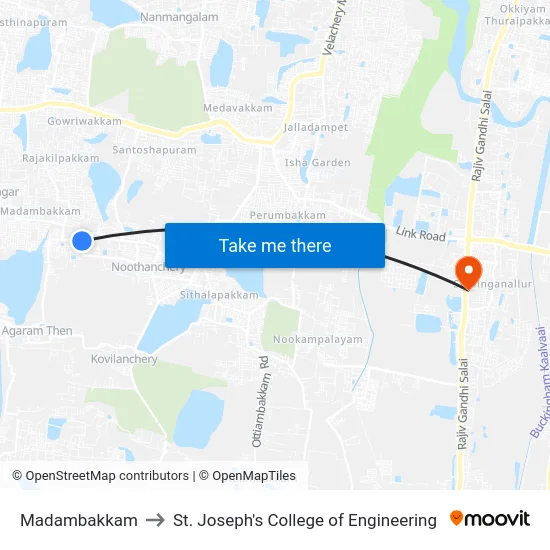 Madambakkam to St. Joseph's College of Engineering map