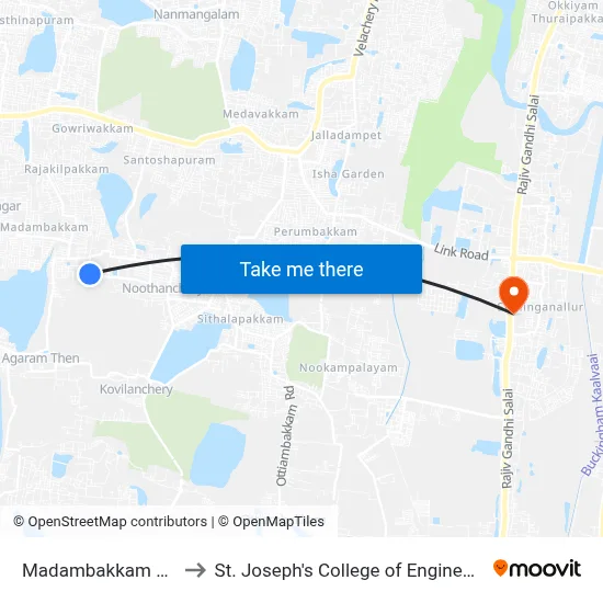 Madambakkam Koil to St. Joseph's College of Engineering map