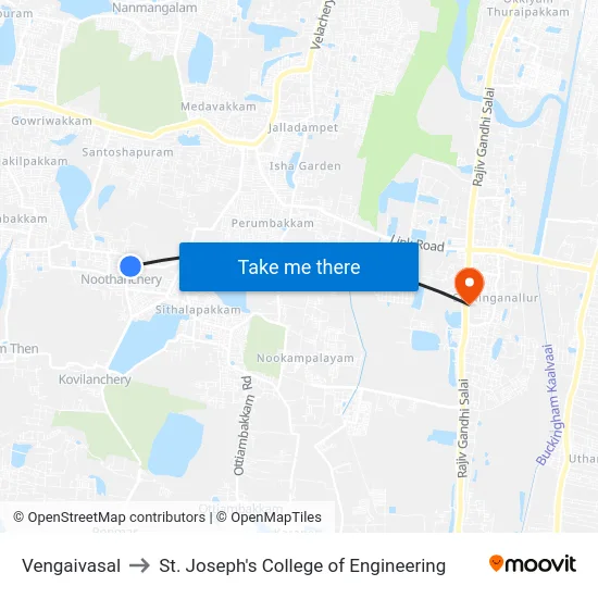 Vengaivasal to St. Joseph's College of Engineering map