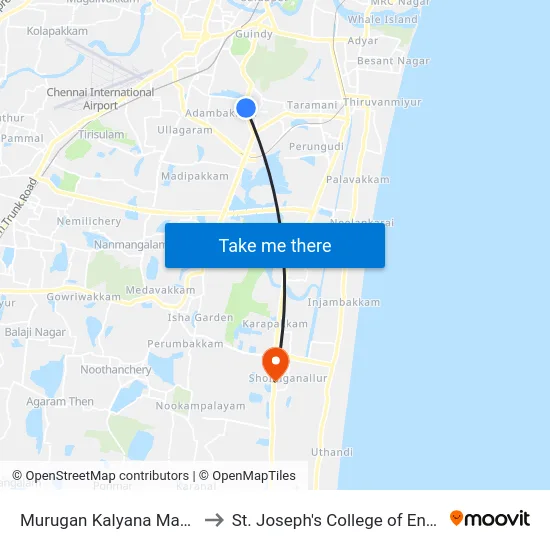 Murugan Kalyana Mandapam to St. Joseph's College of Engineering map