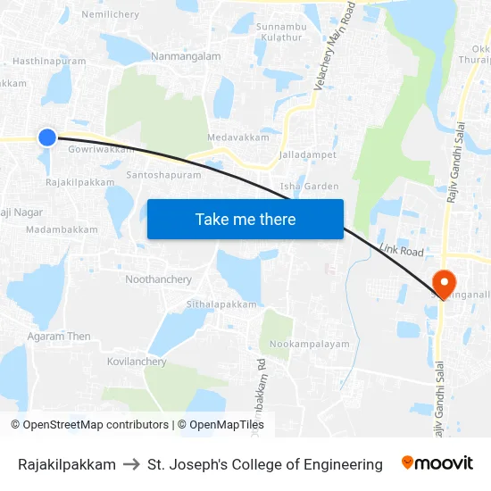 Rajakilpakkam to St. Joseph's College of Engineering map
